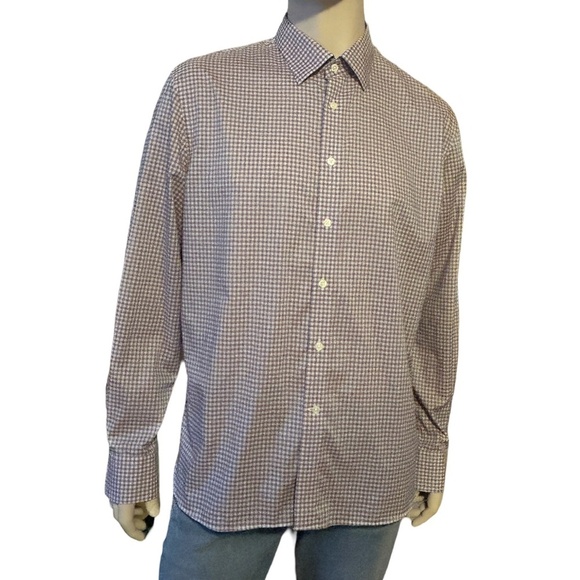 Joseph Abboud Check Dress Shirt Cotton Button Down Collar Long Sleeve Luxury - Picture 2 of 15